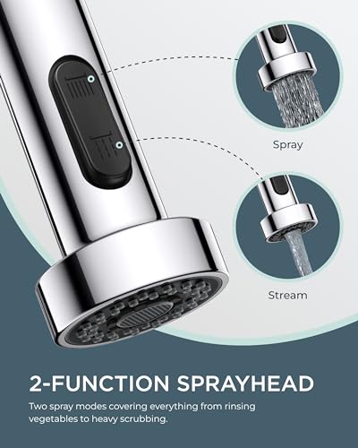 FORIOUS Kitchen Sink Faucet, Pull Down Sprayer, Classic High Arc, Chrome | Lead-Free Stainless Steel, Single Handle Commercial Spring Kitchen Faucets for Laundry Utility Room, Outdoor Farmhouse Camper - color: Chrome