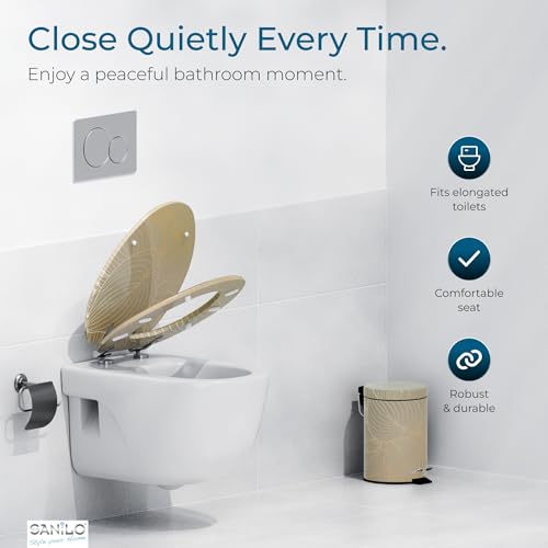 SANILO Wooden Toilet Seat with Soft Close [ELONGATED] - Decorative, Quiet & Slow Close Molded Wood Seat - With Strong Bumpers & Hinges - Adjustable Fit - Hosta - color: Hosta
