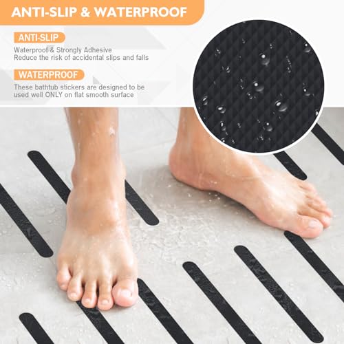 Non Slip Bathtub Stickers, 24 PCS Shower Stickers for Safety Bathroom Tubs, Bathtub Non Slip Stickers and Adhesive Decals Scraper for Bath Tub, Shower Floor, Stairs, Ladders(Black) - color: Black