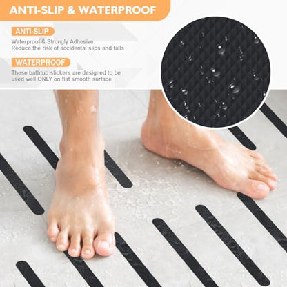 Non Slip Bathtub Stickers, 24 PCS Shower Stickers for Safety Bathroom Tubs, Bathtub Non Slip Stickers and Adhesive Decals Scraper for Bath Tub, Shower Floor, Stairs, Ladders(Black) - color: Black