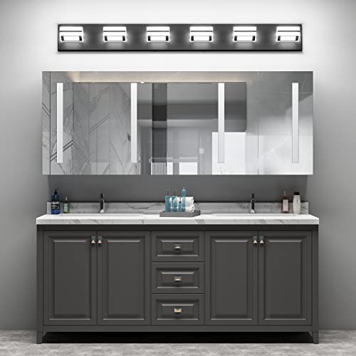 Ralbay Modern LED Black Vanity Light 5 Lights Modern LED Bathroom Vanity Lights Over Long Mirror Acrylic Up and Down Matte Black Bath Wall Lighting Fixtures - color: Black, size: 5 Light