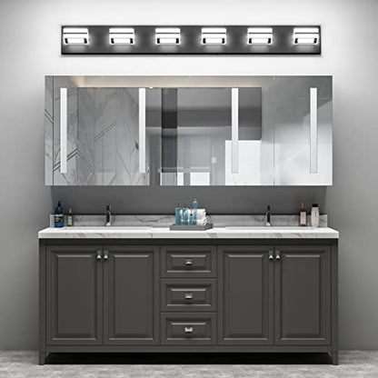 Ralbay Modern LED Black Vanity Light 5 Lights Modern LED Bathroom Vanity Lights Over Long Mirror Acrylic Up and Down Matte Black Bath Wall Lighting Fixtures - color: Black, size: 5 Light