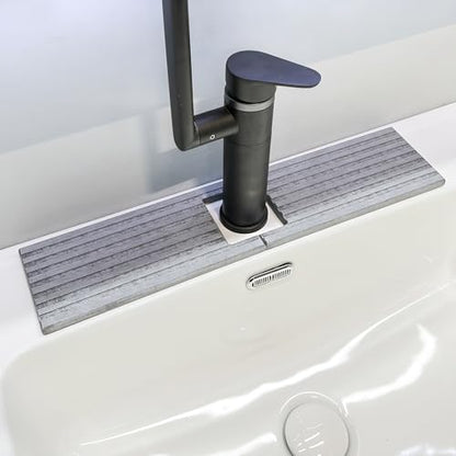 Kitchen Sink Faucet Mat, 17.7'' Diatomite Quick Drying Stone Sink Tray, Prevents Moisture Buildup, Suitable for Bathroom Kitchen Counter Top Faucet Around Splash Guard[Light Gray, 17.7" x 3.9"]