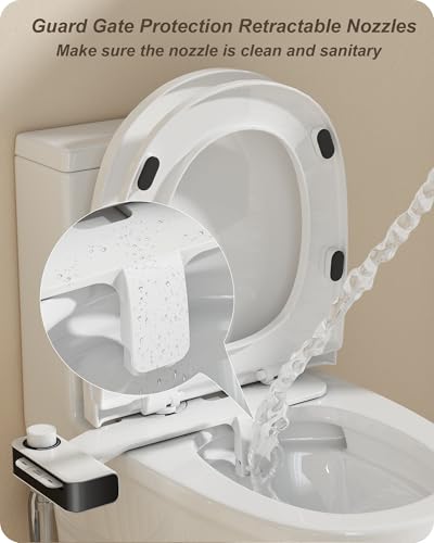 Ultra-Slim Bidet Attachment for Toilet Dual Nozzles Feminine & Rear Wash Bidet Toilet Seat Attachment Non Electric Self Cleaning Adjustable Water Pressure, Rear Wash (KB001)