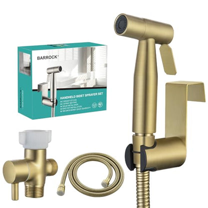 BARROCK Handheld Bidet Sprayer for Toilet, Stainless Steel Metal Made Baby Cloth Diaper Spraying Kit, Bathroom Toilet Bidet Attachment Set for Bathing Pets and Feminine Hygiene, Brushed Brass Gold - color: Brushed Gold