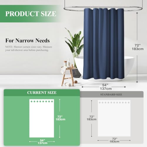 Stall Waffle Shower Curtain 256 GSM Heavy Fabric 54x72 Navy Blue | 54 Inch Wide, Thick Polyester Cloth, Weighted Hem, Water Repellent, Washable Hotel Shower Curtain Set for Bathroom 10 Hooks - color: Navy Blue, size: 54"W x 72"L (Pack of 1)