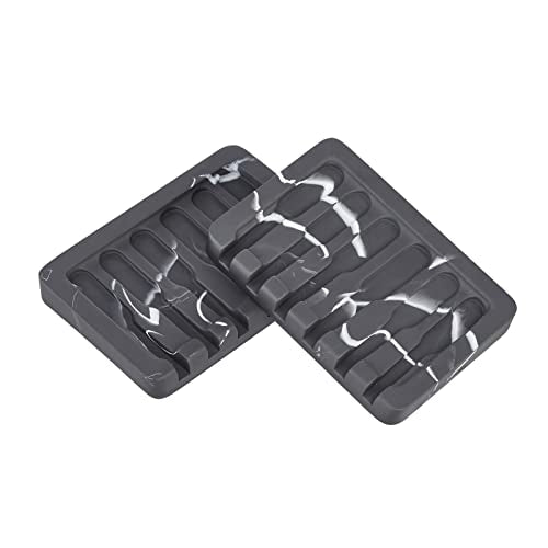 INIUNIK 2PCS Self Draining Soap Dish - Marble Look Soap Holder Tray Savers Box Container Sponge Holder for Bathroom Shower Kitchen, Black - color: Black-2 Pack