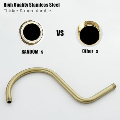 RANDOM S Shaped Shower Head Riser Pipe,Goose Neck Shower Arm 13 Inch Shower Head Extension Arm with Flange,Standard 1/2" Connection,Brushed Gold.RD-91098-13BG - color: Brushed Gold