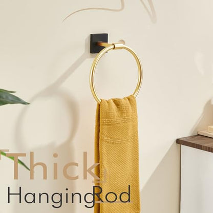 KOKOSIRI Hand Towel Holder Wall Mounted Towel Ring Bathroom Accessories Shower Towel Hanger Rack Stainless Steel Black with Gold, B3010GDK - color: Black Gold