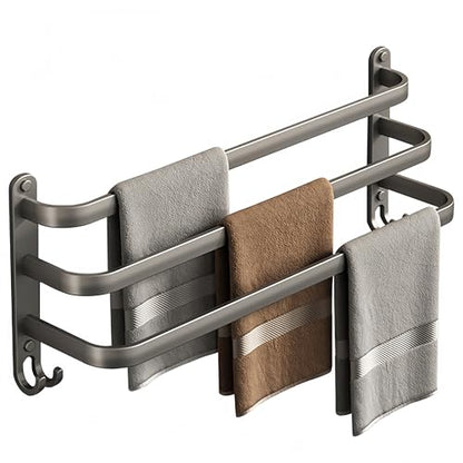 SEIDO 24 Inch 3-Tier Towel Rack for Bathroom, Heavy Duty Square Ladder Towel Bar Wall Mounted, Rustproof 304 Stainless Steel Brushed Grey Towel Holder with Hooks, Adhesive & Screw Mounting Options - color: Grey, size: 24 Inch
