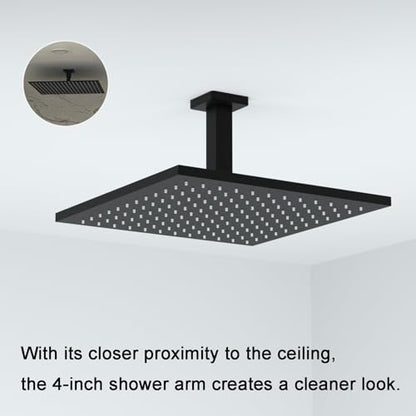 Matte Black Shower Arm with Flange Square Stainless Steel Ceiling Mount Shower Extension Arm Pipe for Shower Head, 4 inch Short - color: Matte Black