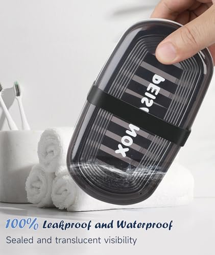Doter Leakproof Travel Soap Dish with Lid - Draining Soap Bar Holder for Bathroom, Shower, Gym, School, Camping, Vacation, Outdoor - color: Black