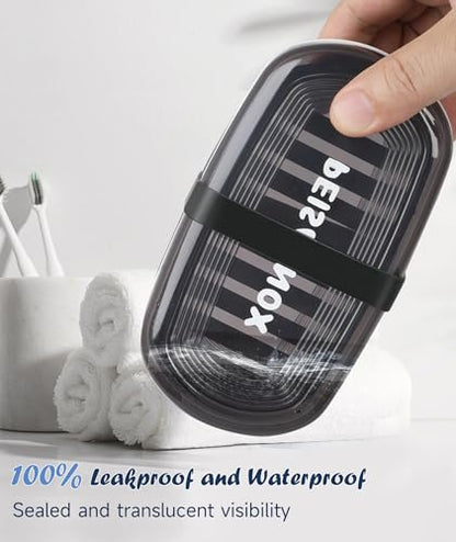 Doter Leakproof Travel Soap Dish with Lid - Draining Soap Bar Holder for Bathroom, Shower, Gym, School, Camping, Vacation, Outdoor - color: Black
