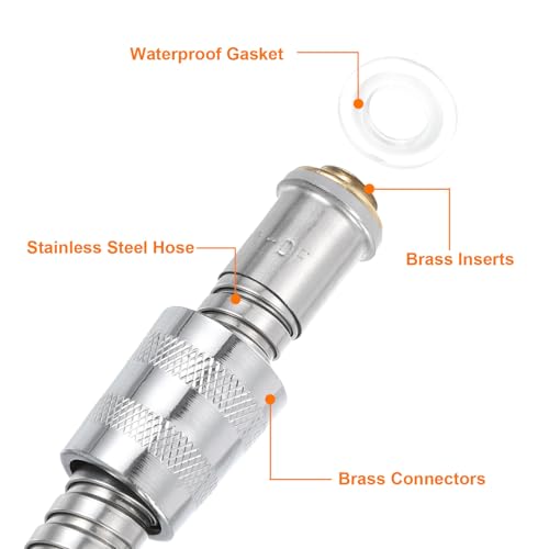 uxcell Shower Hose 79 Inches Extra Long Stainless Steel Handheld Shower Flexible Hose Replacement with Brass Connectors Anti-Explosion Anti-Kink Leakproof Hose, Silver - color: Silver, size: 2m