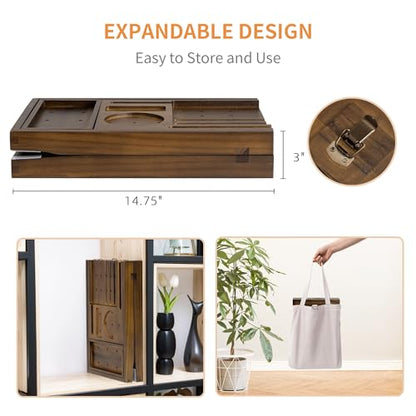 Wood Bathtub Tray Table - Foldable Bath Tray for Tub with Expandable Handles, Wine Glass & Phone Holder, Book Stand - Enhance Home Spa Experience with Natural TeakMaterial, Walnut - color: Walnut