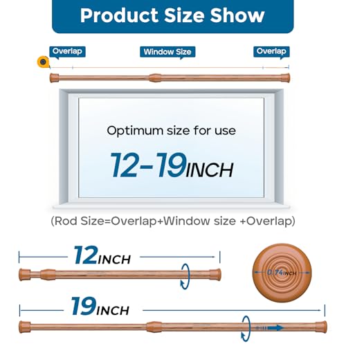 Spring Tension Curtain Rod Short Tension Rod (Wood,12" to 19"-2Pcs) - color: Wood, size: 12" to 19"-2Pcs