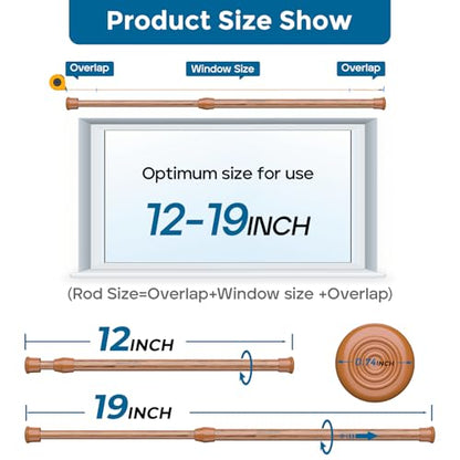 Spring Tension Curtain Rod Short Tension Rod (Wood,12" to 19"-2Pcs) - color: Wood, size: 12" to 19"-2Pcs