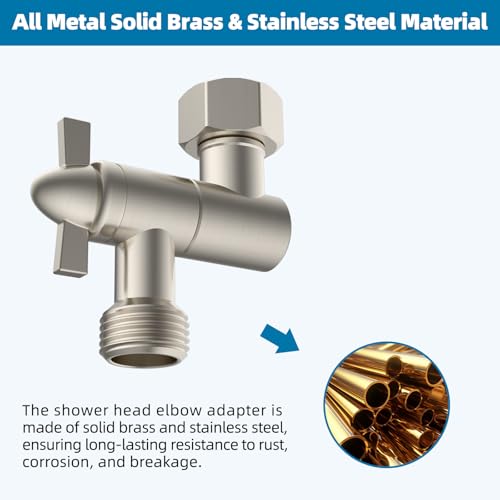 Hibbent All Metal Shower Head Elbow Adapter, 360 ° Adjustable Swivel Brass Shower Head Adapter, Stainless Steel Shower Arm Extension for Fixed and Rain Showerhead, Wall Mounted, Brushed Nickel - color: Brushed Nickel