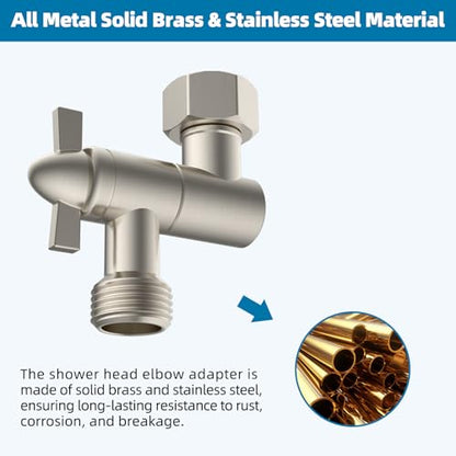Hibbent All Metal Shower Head Elbow Adapter, 360 ° Adjustable Swivel Brass Shower Head Adapter, Stainless Steel Shower Arm Extension for Fixed and Rain Showerhead, Wall Mounted, Brushed Nickel - color: Brushed Nickel