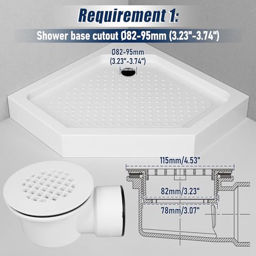 1-1/2"Side Outlet Shower Drain with Perforated Strainer Low Profile | Shower Drain Trap，PVC Shower Base Drain, Prevent Clogs & Odors, Creating Walk-in Showers