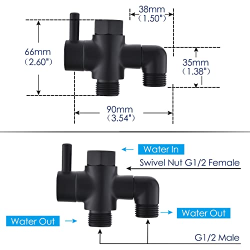Metal Shower Diverter Valve, YDmeet 3 Way Shower Head Diverter for Handheld Showerhead and Fixed Rainfall Shower Head, Universal G1/2 Bathroom Shower System Replacement Part, Matte Black - color: Matte Black