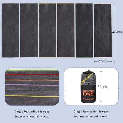 Dofilachy 6 Pack Camping Towel - Camping Towels Quick Dry Towel Microfiber Travel Sports Towel for Camp Bath Beach Swim, Large 24” x 48” - color: Black-6