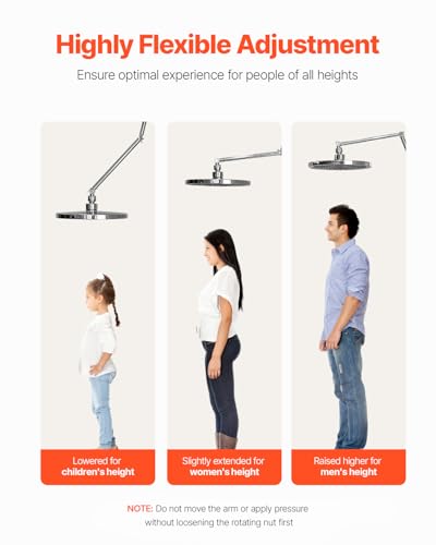 VEVOR Shower Head Extension Arm, 16 inches, Brass Shower Arm Extender with Flexible Adjustable Angle Height, Chrome Finish, G1/2 Universal Thread Connector Compatible, for Rain & Handheld Showerhead - size: 16''