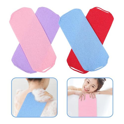 KESYOO 4pcs Exfoliating Washcloth Set for Back Washing, Body Scrubber Towels with Pull Strap, Fabric Material, Quick Drying and Extended Reach, for Home Bathroom Shower Use