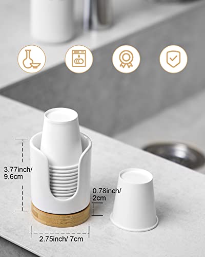 Ceramic Bathroom Cup Holder, 3 oz Dispenser, White | Mouthwash Cups Dispenser for Bathroom, Guest Toiletries, Countertop - color: White, size: Set/1