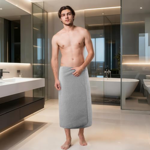 POLYTE 380 GSM Poly Blend Microfiber Quick Dry Waffle Bath Towel, 30x60 in | 2 Pack, Oversize, Lint Free, Body Towel - color: Light Gray