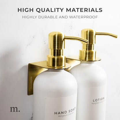 MAISONOVO Adhesive Soap Holder | Shampoo Bottle Holder Set of 2 - Gold | Soap Bottle Holder | Wall Mounted Soap Holder | Soap Dispenser Holder - color: Gold