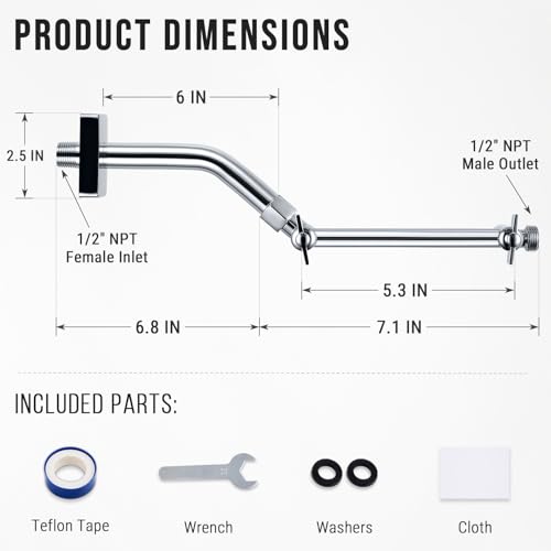 G-Promise 6 Inch Shower Extender with 6 Inch Shower Arm and Flange(Chrome) | Solid Brass Construction, Height and Angle Adjustable, Standard Connection Thread, All Installation Tools Included - color: Chrome, style: 6 Inch