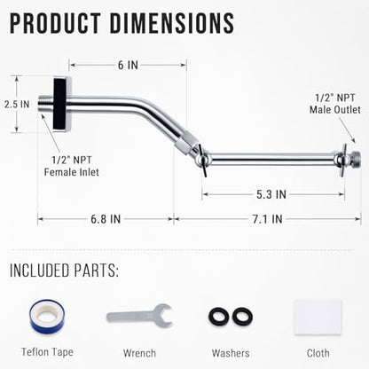G-Promise 6 Inch Shower Extender with 6 Inch Shower Arm and Flange(Chrome) | Solid Brass Construction, Height and Angle Adjustable, Standard Connection Thread, All Installation Tools Included - color: Chrome, style: 6 Inch