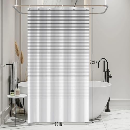 Boho White Gray Striped Stall RV Shower Curtain 36" Wx72 L | Black Bohemian Geometric, Polyester Waterproof, Machine Washable, Bathroom Small Curtain, Easy to Install with 6 Hooks - color: Grey, size: 36"W x 72"L (Pack of 1)