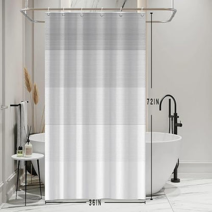 Boho White Gray Striped Stall RV Shower Curtain 36" Wx72 L | Black Bohemian Geometric, Polyester Waterproof, Machine Washable, Bathroom Small Curtain, Easy to Install with 6 Hooks - color: Grey, size: 36"W x 72"L (Pack of 1)