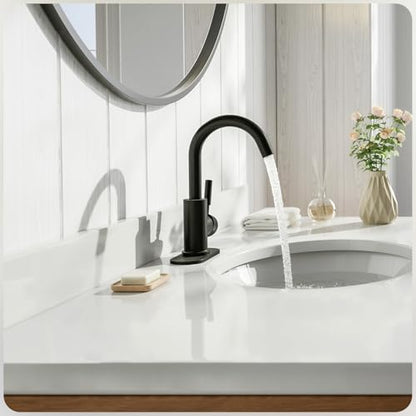 Single Hole Matte Black Single-Handle High-Arc Stainless Steel Faucet for Pre-Kitchen Sink/Bar Sink/Bathroom Sink, with 4 Inch Deck Plate and Supply Hoses, Matte Black, WE08E-MB - color: Matte Black