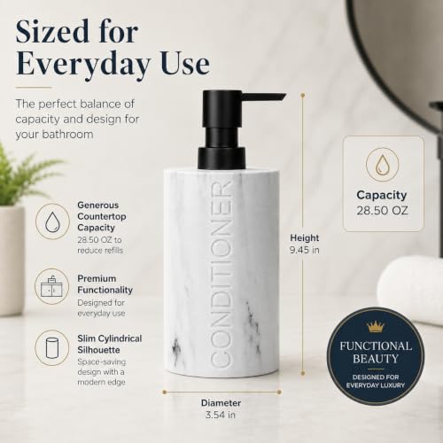Conditioner Dispenser Luxurious Refillable Pump Bottle with Embossed Text, Durable Construction for Bathroom and Kitchen - color: Conditioner White
