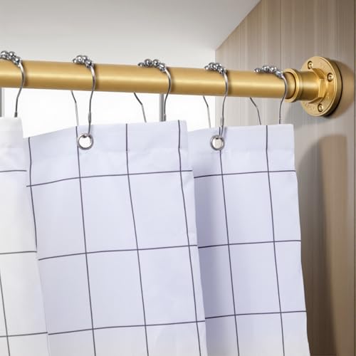 Industrial Shower Curtain Rod - 2-in-1 Design Tension Curtain Rod - Rustproof Non-Slip 43 to 72 Inch Metal Steel, Frosted Gold Painted Window Curtain Rod - color: Frosted Gold, size: 43-72 Inches