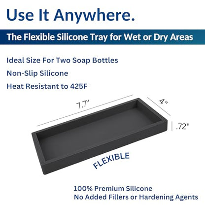 Countertop & Vanity Silicone Tray – 2 PC Small 7.7" Soap Tray | Kitchen Soap Tray Set, Dish Soap Tray for Kitchen Counter, Kitchen Sink Tray, Silicone Soap Dispenser Tray & Sponge Holder - color: Black, size: 2 PC Small - 7"