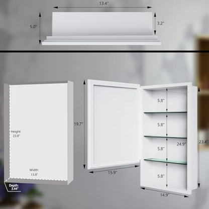 Plastic Medicine Cabinet with Mirror 16x26 inch, Recessed Medicine Cabinet or Surface Wall Mount Bathroom Cabinets with Removable Shelves, White Framed Mirror Cabinet - style: CS5003-1626