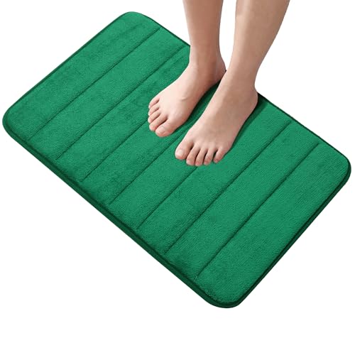 Memory Foam Bathroom Rug & Bath Mat,Striped Emerald Green 24"x16" | Super Absorbent Thick Soft Bath Rug, Quick Drying Non-Slip Backing, Machine Washable, for Tub Floor Entryway - color: Emerald Green, size: 1'4" x 2' (Rectangular)