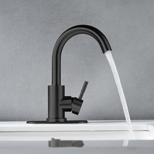 Matte Black Bathroom Sink Faucet Single Hole, Modern Single Handle Bathroom Faucet Commercial Stainless Steel Bar Faucet Laundry Sink Faucet with Drain - color: Matte Black, size: With drain