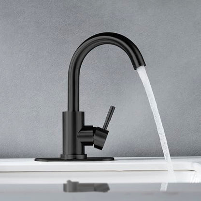 Matte Black Bathroom Sink Faucet Single Hole, Modern Single Handle Bathroom Faucet Commercial Stainless Steel Bar Faucet Laundry Sink Faucet with Drain - color: Matte Black, size: With drain