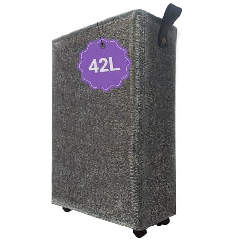 Slim Rolling Laundry Basket with Wheels, 42L Narrow Laundry Hamper with Mesh Drawstring Cover & Handles, Collapsible Dirty Clothes Bin for Small Spaces, Dorm, Apartment, Bathroom, Dark Grey - color: Dark Gary