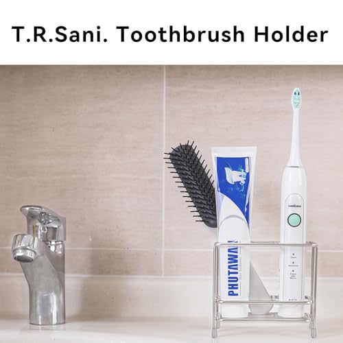 Stainless Steel Electric Toothbrush and Toothpaste Holder for Bathrooms | Toothbrush Holders for Countertop, Bathroom Accessories for Razor, Comb's Storage - Two Slots, Silver - size: Small
