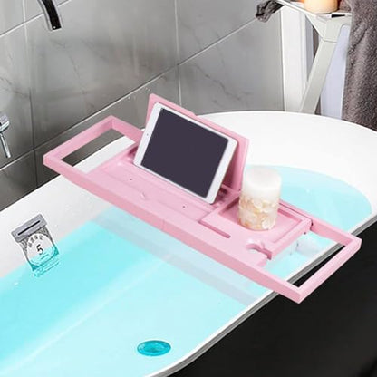 JEOZBM Bath Tray, Bamboo Bath Table Tray, Retractable Bathtub Shelf,Bathtub Caddy Tray, Expandable Bathroom Accessories for Wine, Phone, Book(90CM-Rose) - color: Rose