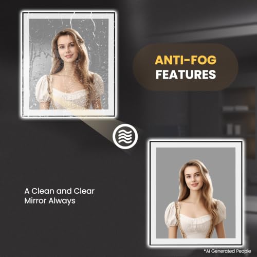 LOAAO 32"X36" LED Bathroom Mirror Black Framed | Anti-Fog, Dimmable, Memory Function, Tempered Glass, Lighted Vanity Mirror for Wall - size: 32"L x 36"W