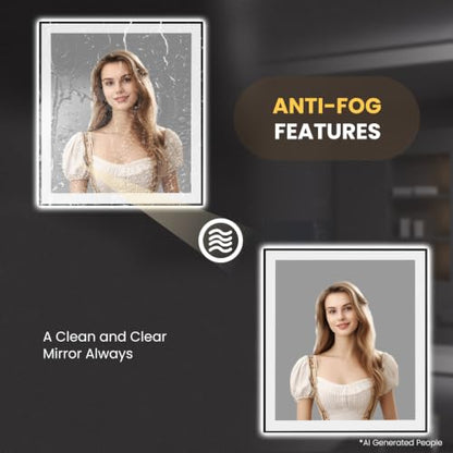LOAAO 32"X36" LED Bathroom Mirror Black Framed | Anti-Fog, Dimmable, Memory Function, Tempered Glass, Lighted Vanity Mirror for Wall - size: 32"L x 36"W