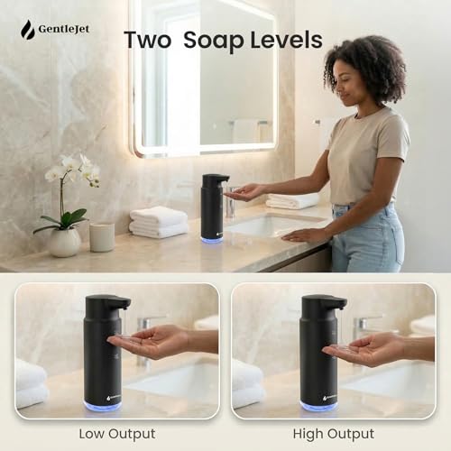 GentleJet CrystalJet Automatic Liquid Soap Dispenser Touchless Sensor, Stainless Steel, USB-C Rechargeable, Waterproof Kitchen & Bathroom Countertop Soap Dispenser, 300 ml - color: Black