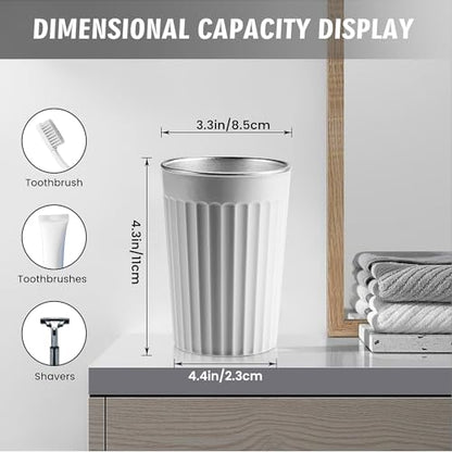 Toothbrush Cup Holder for Bathroom,Reusable Stainless Steel Bathroom Cup | 3"x4.5" Unbreakable White Bathroom Tumbler Cup ,300ml Easy To Clean Striated Mouthwash Cup - color: Gray